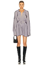 Norma Kamali Super Oversized Boyfriend Shirt Flared Mini Dress in Grey, view 1, click to view large image.