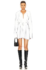 Norma Kamali Super Oversized Boyfriend Shirt Flared Mini Dress in Grey, view 2, click to view large image.