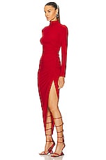 Norma Kamali Long Sleeve Turtleneck Side Drape Gown in Tiger Red, view 3, click to view large image.