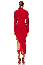 Norma Kamali Long Sleeve Turtleneck Side Drape Gown in Tiger Red, view 4, click to view large image.