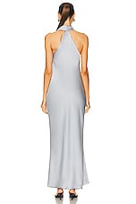 Norma Kamali Halter Drape Bias Gown in Silver, view 3, click to view large image.
