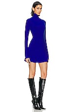 Norma Kamali Long Sleeve Turtle Fishtail Mini Dress in Electric Blue, view 2, click to view large image.