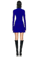 Norma Kamali Long Sleeve Turtle Fishtail Mini Dress in Electric Blue, view 3, click to view large image.
