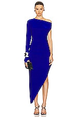 Norma Kamali One Sleeve Drop Shoulder Side Drape Gown in Electric Blue, view 1, click to view large image.