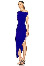 Norma Kamali One Sleeve Drop Shoulder Side Drape Gown in Electric Blue, view 3, click to view large image.