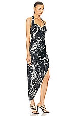Norma Kamali Cayla Side Drape Gown in Black Marble, view 2, click to view large image.