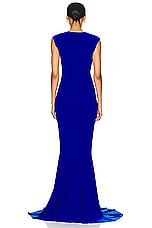 Norma Kamali Sleeveless Deep V Neck Shirred Front Fishtail Gown in Electric Blue, view 3, click to view large image.