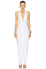 Norma Kamali Tie Front Halter Gown in Snow White, view 1, click to view large image.