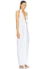 Norma Kamali Tie Front Halter Gown in Snow White, view 2, click to view large image.