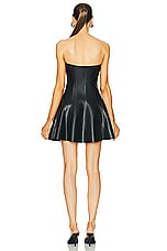 Norma Kamali Strapless Faux Leather Grace Mini Dress in Black, view 3, click to view large image.