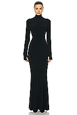 Norma Kamali Long Sleeve Turtle Fishtail Gown in Black, view 1, click to view large image.