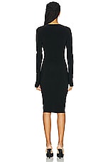 Norma Kamali Long Sleeve V Neck Shirred Front Dress in Black, view 3, click to view large image.