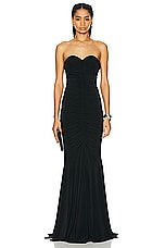 Norma Kamali Strapless Shirred Front Fishtail Gown in Black, view 1, click to view large image.