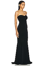 Norma Kamali Strapless Shirred Front Fishtail Gown in Black, view 2, click to view large image.