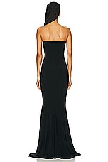 Norma Kamali Strapless Shirred Front Fishtail Gown in Black, view 3, click to view large image.