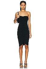 Norma Kamali Strapless Shirred Front Dress in Black, view 1, click to view large image.