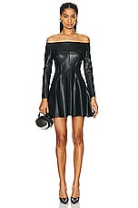 Norma Kamali Off Shoulder Grace Mini Dress in Black, view 1, click to view large image.