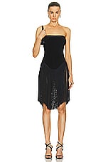 Norma Kamali 18&quot; Fringe Bishop Dress in Black, view 2, click to view large image.