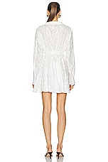 Norma Kamali Super Oversized Boyfriend Shirt Babydoll Mini Dress in White Vines, view 3, click to view large image.