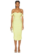 Norma Kamali Walter Dress Below The Knee With Winglet Sleeves in Butter Yellow, view 1, click to view large image.
