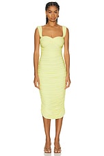 Norma Kamali Walter Dress Below The Knee With Winglet Sleeves in Butter Yellow, view 2, click to view large image.