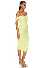Norma Kamali Walter Dress Below The Knee With Winglet Sleeves in Butter Yellow, view 3, click to view large image.