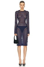 Norma Kamali Long Sleeve Crewneck Dress in True Navy, view 1, click to view large image.