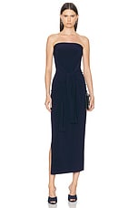 Norma Kamali Strapless All in One Side Slit Gown in True Navy, view 1, click to view large image.