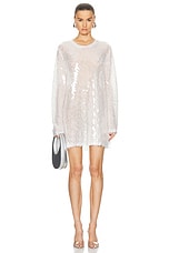 Norma Kamali Long Sleeve Crewneck Mini Dress in Clear & White, view 1, click to view large image.