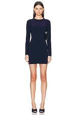 Norma Kamali Long Sleeve Crewneck Mini Dress in True Navy, view 1, click to view large image.