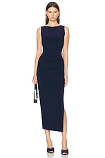 Norma Kamali Sleeveless Shirred Waist Gown in True Navy, view 1, click to view large image.
