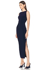 Norma Kamali Sleeveless Shirred Waist Gown in True Navy, view 3, click to view large image.