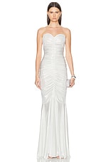 Norma Kamali Strapless Shirred Front Fishtail Gown in Pearl, view 1, click to view large image.