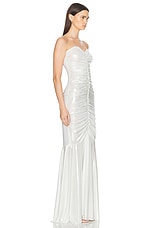 Norma Kamali Strapless Shirred Front Fishtail Gown in Pearl, view 2, click to view large image.