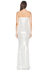 Norma Kamali Strapless Shirred Front Fishtail Gown in Pearl, view 3, click to view large image.