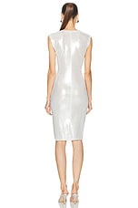 Norma Kamali Sleeveless Deep V Neck Shirred Front To Knee Dress in Pearl, view 3, click to view large image.