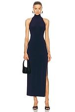 Norma Kamali Halter Turtle Side Slit Gown in True Navy, view 1, click to view large image.