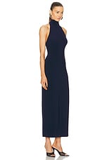 Norma Kamali Halter Turtle Side Slit Gown in True Navy, view 2, click to view large image.