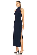 Norma Kamali Halter Turtle Side Slit Gown in True Navy, view 3, click to view large image.
