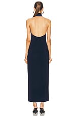 Norma Kamali Halter Turtle Side Slit Gown in True Navy, view 4, click to view large image.