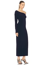 Norma Kamali Long Sleeve Drop Shoulder Side Slit Gown in True Navy, view 2, click to view large image.