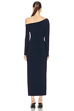 Norma Kamali Long Sleeve Drop Shoulder Side Slit Gown in True Navy, view 4, click to view large image.