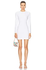 Norma Kamali Long Sleeve Crewneck Mini Dress in Snow White, view 1, click to view large image.