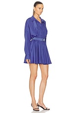 Norma Kamali Super Oversized Boyfriend Shirt Flared Mini Dress in Military Blue, view 2, click to view large image.