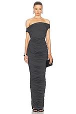 Norma Kamali Drop Shoulder Side Shirred Gown in Dark Grey, view 1, click to view large image.