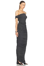 Norma Kamali Drop Shoulder Side Shirred Gown in Dark Grey, view 2, click to view large image.