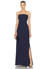 Norma Kamali Strapless Tailored Terry Side Slit Gown in True Navy, view 1, click to view large image.