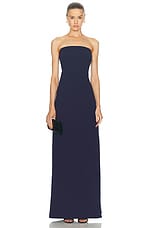 Norma Kamali Strapless Tailored Terry Side Slit Gown in True Navy, view 2, click to view large image.