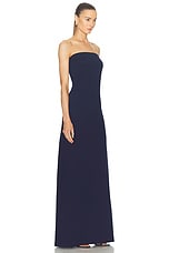 Norma Kamali Strapless Tailored Terry Side Slit Gown in True Navy, view 3, click to view large image.