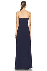 Norma Kamali Strapless Tailored Terry Side Slit Gown in True Navy, view 5, click to view large image.